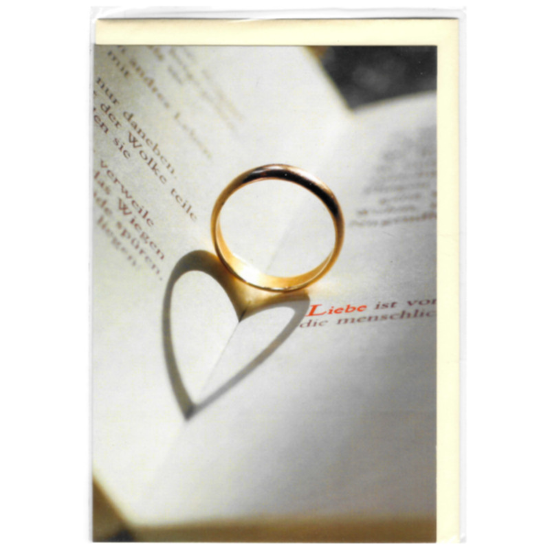 Glückwunschkarte Hochzeit & Liebe Billet mit Kuvert, Ring & Herzschatten